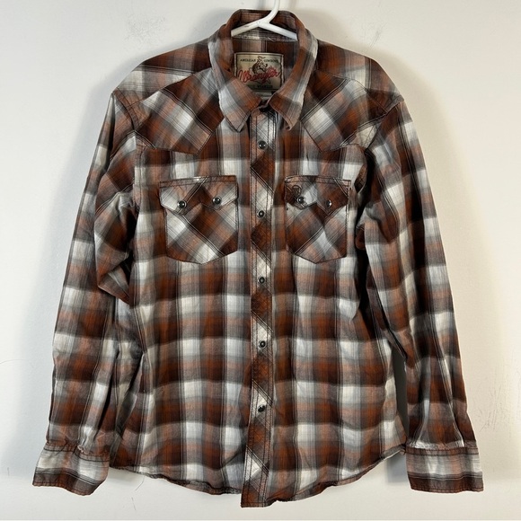 ❤️ Wrangler Kids Plaid Button-Down Shirt in Brown and White Youth (10-12) - Picture 1 of 10